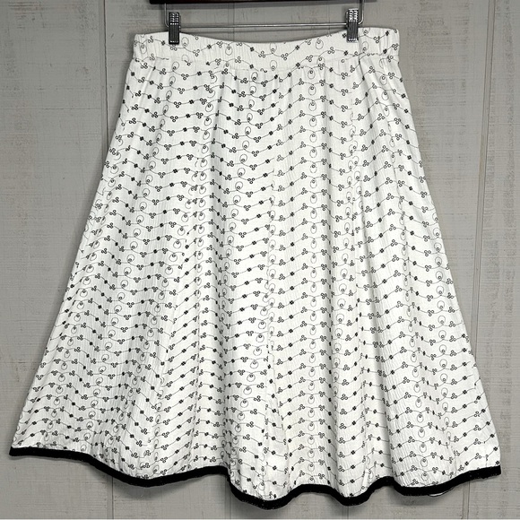 A-Line Midi Skirt Womens Size L Pull On Stretch Gauzy Pleats Ditsy Print Ivory - Picture 3 of 10